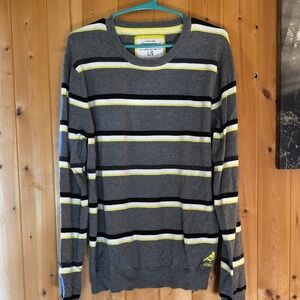 Aeropostale Gray and Yellow Striped Crewneck Sweater